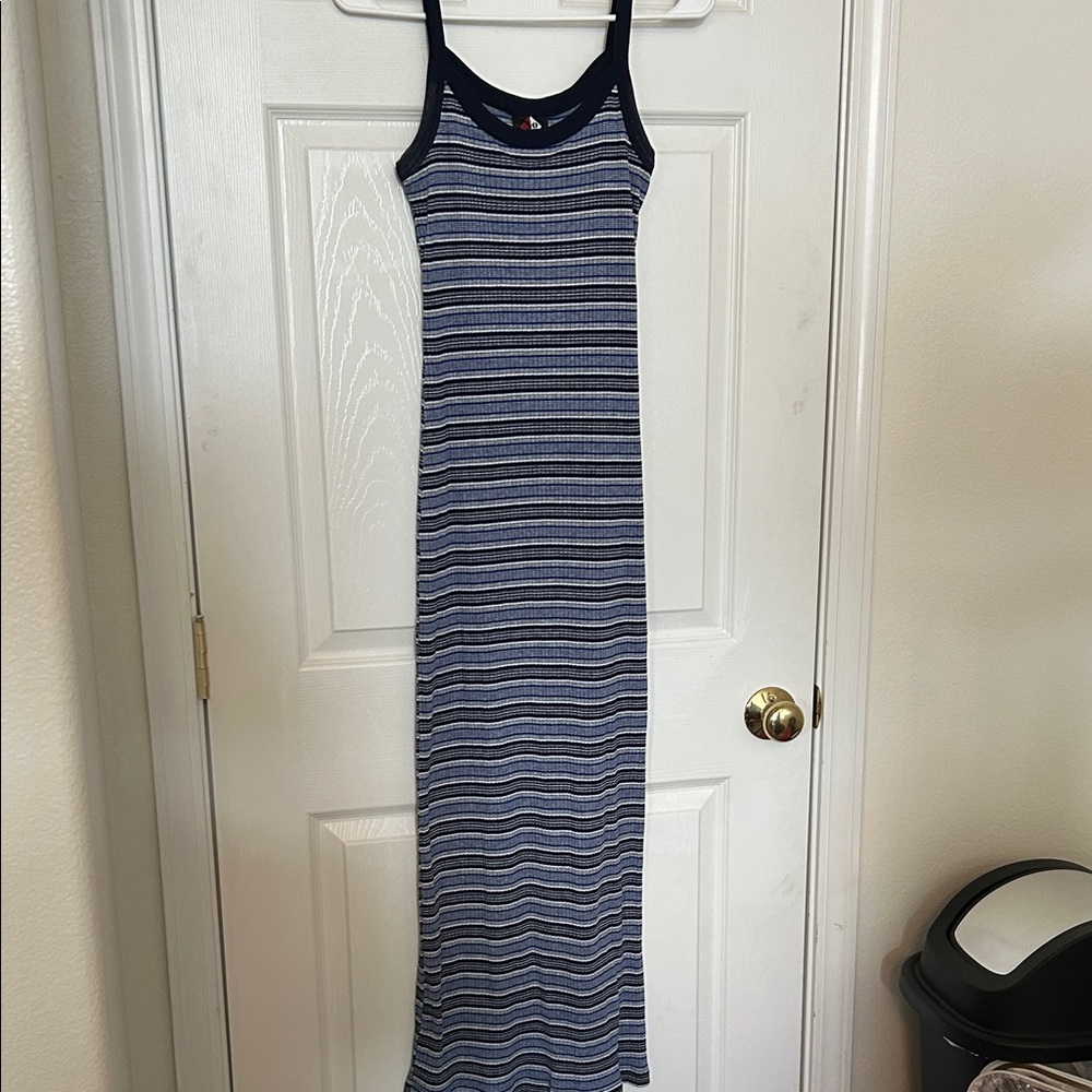 No Boundaries Navy and White Striped Maxi Dress
